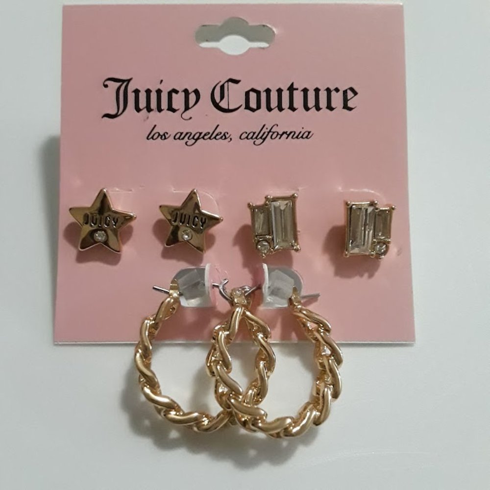 ~JUICY COUTURE~ Gold Tone Earrings, Set of 3 Pairs